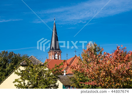Church with blue sky in Wustrow, Germany 44807674
