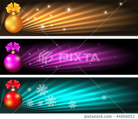 Set Christmas banners with balls and glowing rays Set Christmas banners with balls and glowing rays 44808052
