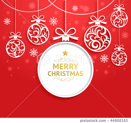 Christmas balls background paper cut style. - Stock Illustration ...