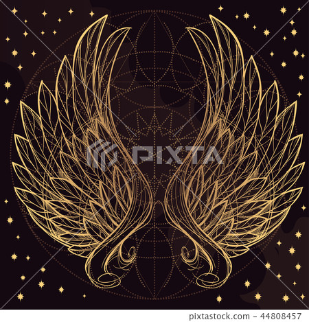 Vector illustration of golden wings on dark... - Stock Illustration ...