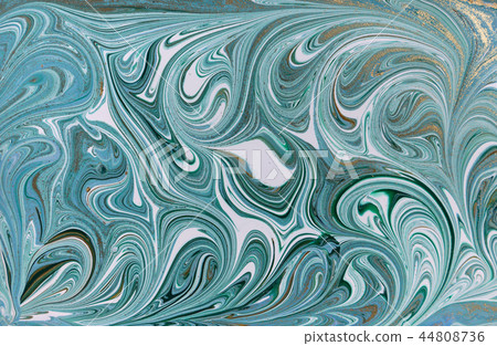Marble pattern. Blue and green marbling background. Golden sequins 44808736
