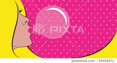blond young woman portrait bubble gum pop art 44808872