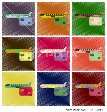 Set of Flat Icons in Shading Style aircraft luggage . Airplane and suitcase Set of Flat Icons in Shading Style aircraft luggage . Airplane and suitcase 44808995