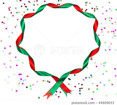 Christmas wavy ribbon round frame on white background. 44809033