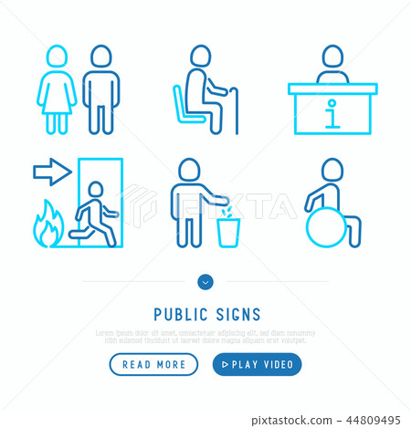 Public signs thin line icons set 44809495