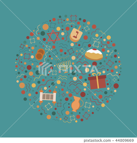 Hanukkah holiday flat design icons set 44809669