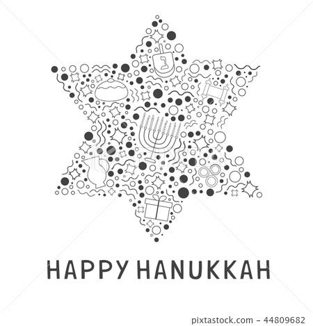 Hanukkah holiday black thin line icons set Hanukkah holiday black thin line icons set 44809682