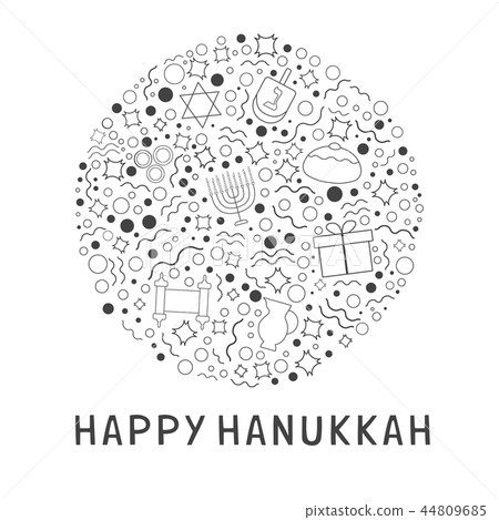 Hanukkah holiday black thin line icons set Hanukkah holiday black thin line icons set 44809685