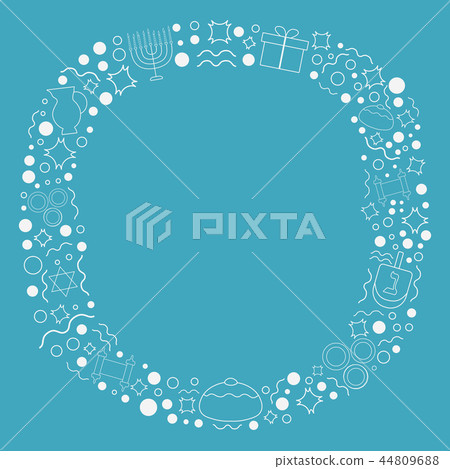 Frame with Hanukkah holiday white thin line icons 44809688