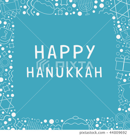 Frame with Hanukkah holiday white thin line icons Frame with Hanukkah holiday white thin line icons 44809692