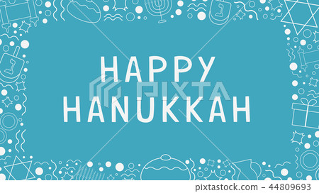 Frame with Hanukkah holiday white thin line icons 44809693