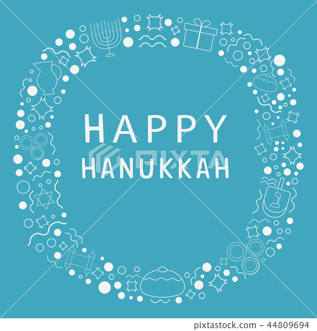 Frame with Hanukkah holiday white thin line icons Frame with Hanukkah holiday white thin line icons 44809694