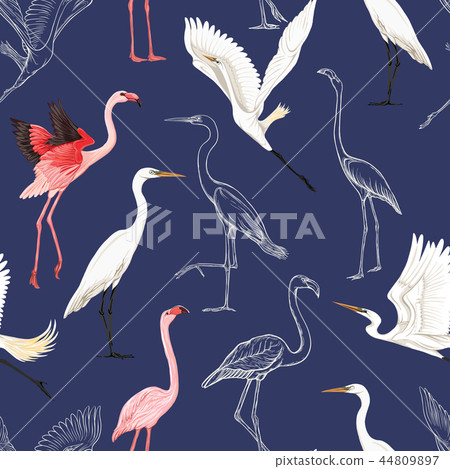 Seamless pattern, background with birds - Stock Illustration [44809897 ...