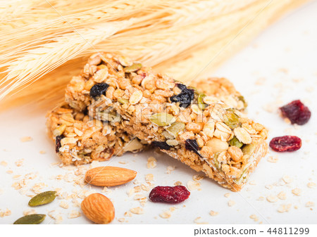Homemade organic granola cereal bar with nuts  44811299