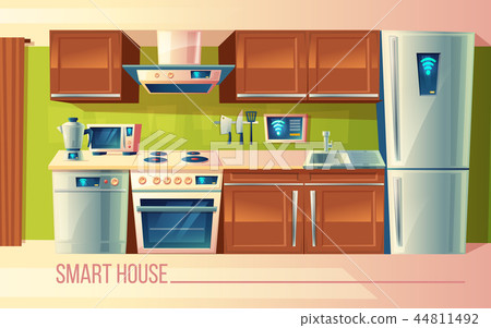 smart house, wireless control of kitchen appliances. Management by smartphone, internet 44811492