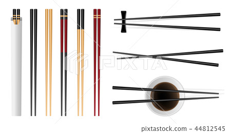 Creative vector illustration of sushi food chopsticks set with soy sauce isolated on transparent 44812545