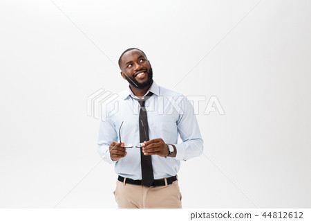 business man African American with glasses thinks on isolated white background business man African American with glasses thinks on isolated white background 44812612