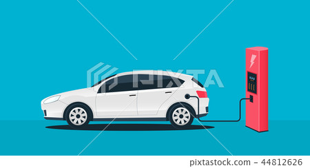 Creative vector illustration of electric charging future car, charger station isolated on Creative vector illustration of electric charging future car, charger station isolated on 44812626