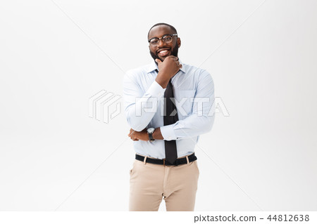 Headshot of successful smiling cheerful african american businessman executive stylish company Headshot of successful smiling cheerful african american businessman executive stylish company 44812638