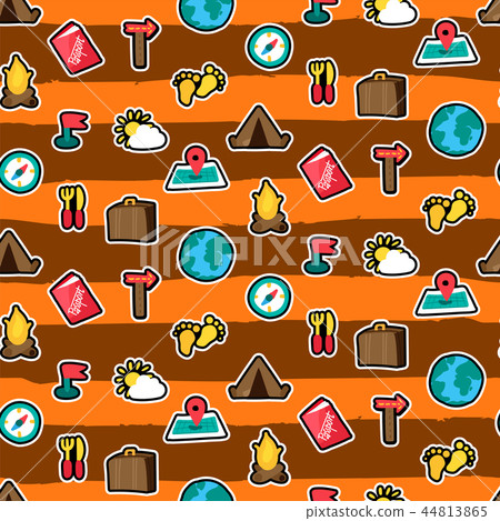 Cartoon travelling and camping seamless pattern - Stock Illustration ...