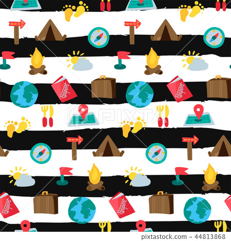 Cartoon travelling and camping seamless pattern - Stock Illustration ...