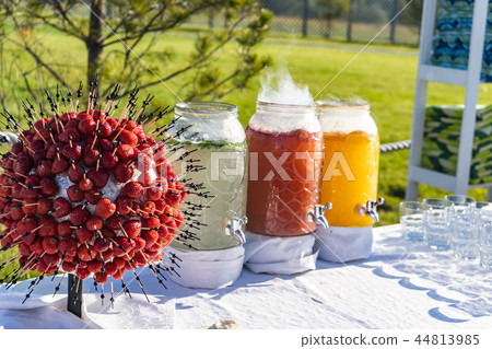 Fresh delicious strawberries gathered into a ball on the buffet table 44813985