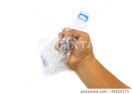 Men's hand holding a plastic water bottle not used Men's hand holding a plastic water bottle not used 44820173