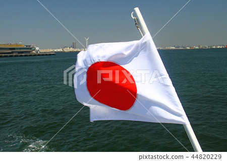 Japan flag offshore scolded by strong wind 44820229