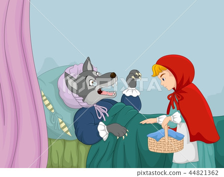 Cartoon little red riding hood and wolf Cartoon little red riding hood and wolf 44821362
