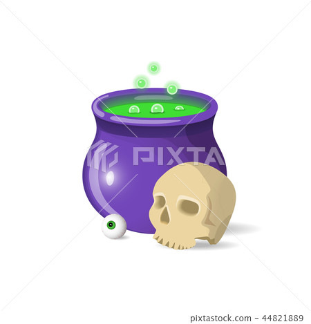 Cartoon halloween pot with scull and eye. 44821889