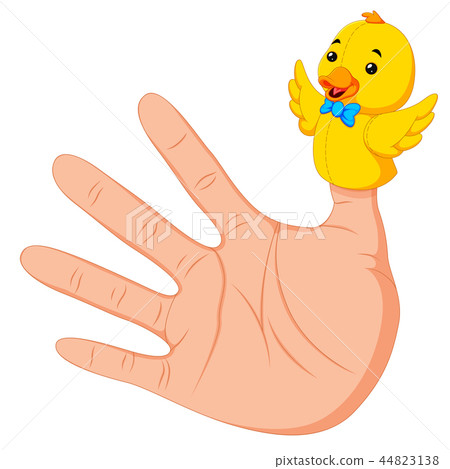 hand wearing a duck finger puppet on thumb hand wearing a duck finger puppet on thumb 44823138