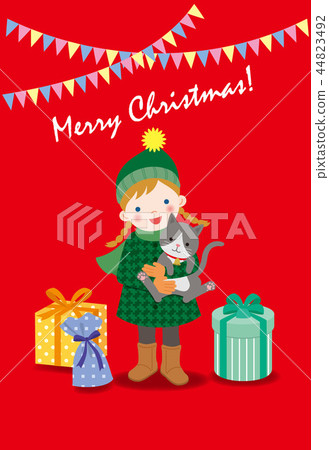 Christmas girl and cat 44823492
