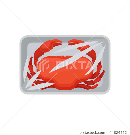 Raw fresh crab in the package with transparent wrap, food plastic tray container vector Illustration 44824552
