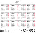 2019 year annual calendar (Monday first, English) 2019 year annual calendar (Monday first, English) 44824953