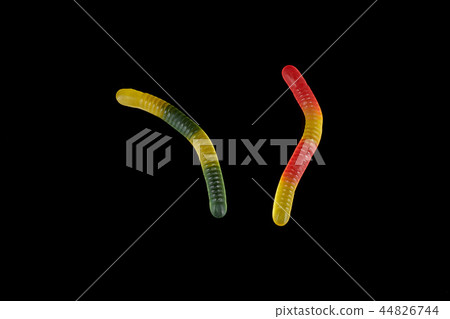 gummy jelly worm candy on a black background. 44826744