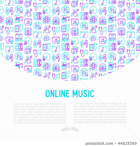 Online music concept with thin line icons 44828569