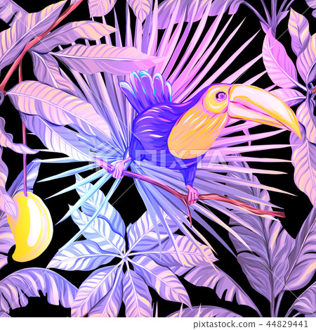 Seamless pattern with tropical plants and flowers. Seamless pattern with tropical plants and flowers. 44829441