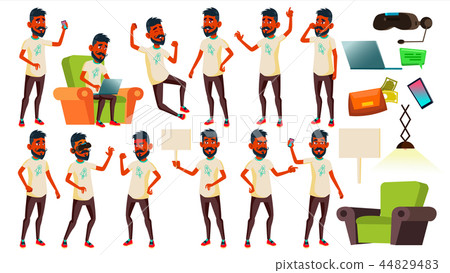 Teen Boy Poses Set Vector. Indian, Hindu. Asian. Friendly, Cheer. For Banner, Flyer, Brochure Design Teen Boy Poses Set Vector. Indian, Hindu. Asian. Friendly, Cheer. For Banner, Flyer, Brochure Design 44829483