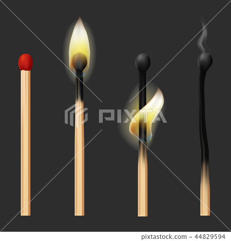 Realistic Detailed 3d Matches Flame Set. Vector 44829594