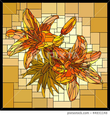 Mosaic of blooming orange lilies with buds. 44831148