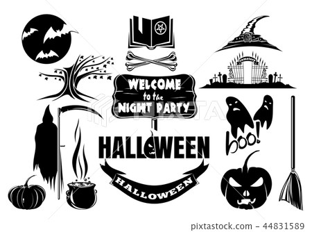 Vector black and white Halloween icon set - Stock Illustration ...