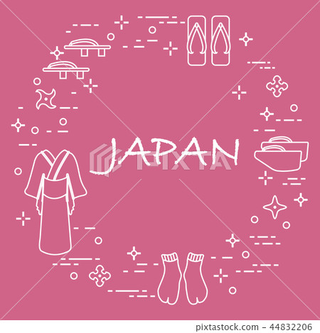 Traditional japanese clothing, shoes and shurikens Traditional japanese clothing, shoes and shurikens 44832206