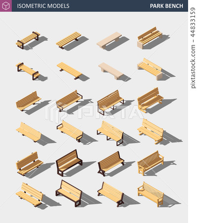 Isometric Outdoor Park Bench Set. Vector Illustration 44833159
