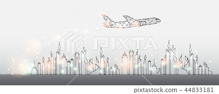 line and dot of city with air plan line and dot of city with air plan 44833181