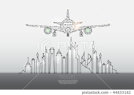 line and dot of city with air plan line and dot of city with air plan 44833182