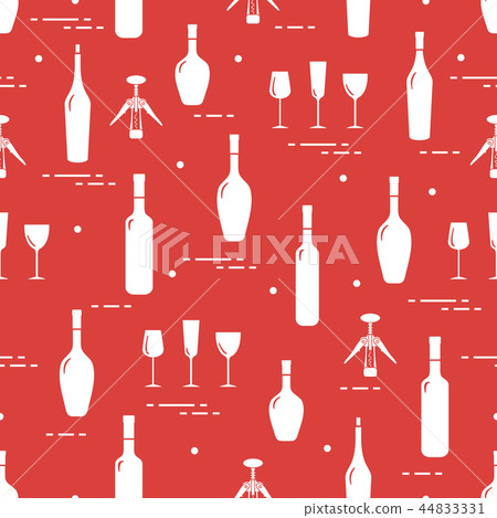 Pattern of wine glasses, bottles, corkscrew Pattern of wine glasses, bottles, corkscrew 44833331