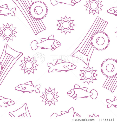 Pattern with fish, sun, inflatable mattress 44833431