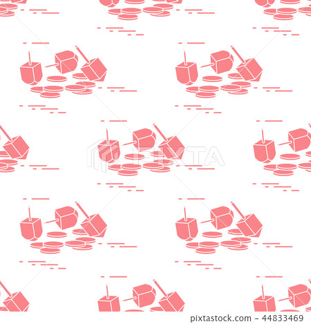 Seamless pattern with dreidel, sevivon, coins 44833469
