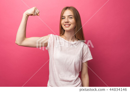 Portrait of cheerful young girl bending Portrait of cheerful young girl bending 44834146