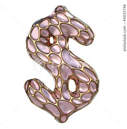 Dollar sign made of golden shining metallic 3D with pink glass isolated on white background. Dollar sign made of golden shining metallic 3D with pink glass isolated on white background. 44835746